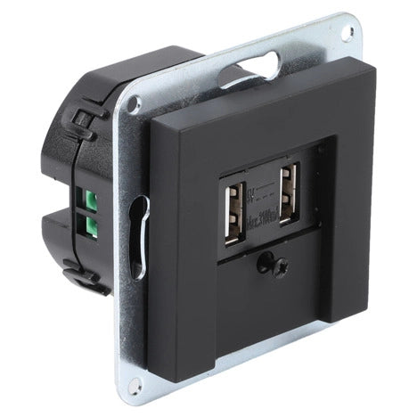 Contactdoos inbouw usb 2-voudig 5 volt 3, 1ampère tbv Gira E2 zwart
