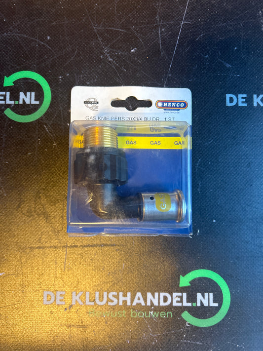 Henco gas perskoppeling knie  20x3/4 buitendraad