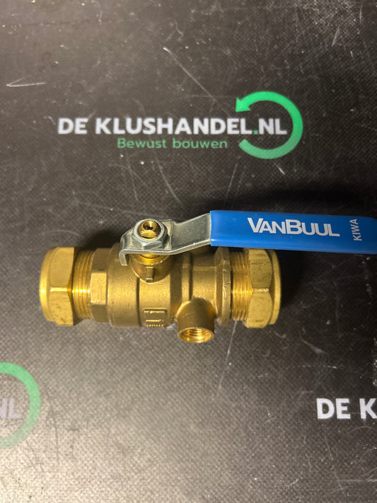 Van Buul kogelstopkraan 28x28mm knel met aftap