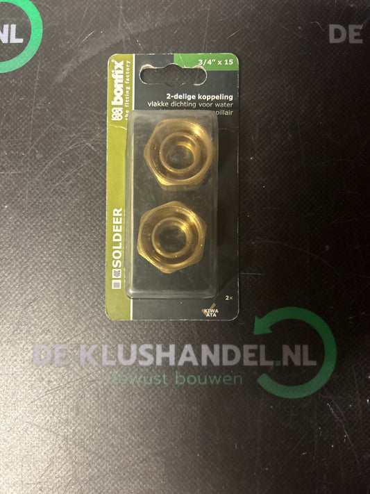 Bonfix soldeer 2-delige koppeling vlakke dichting voor water binnendraad x capillair 3/4x15