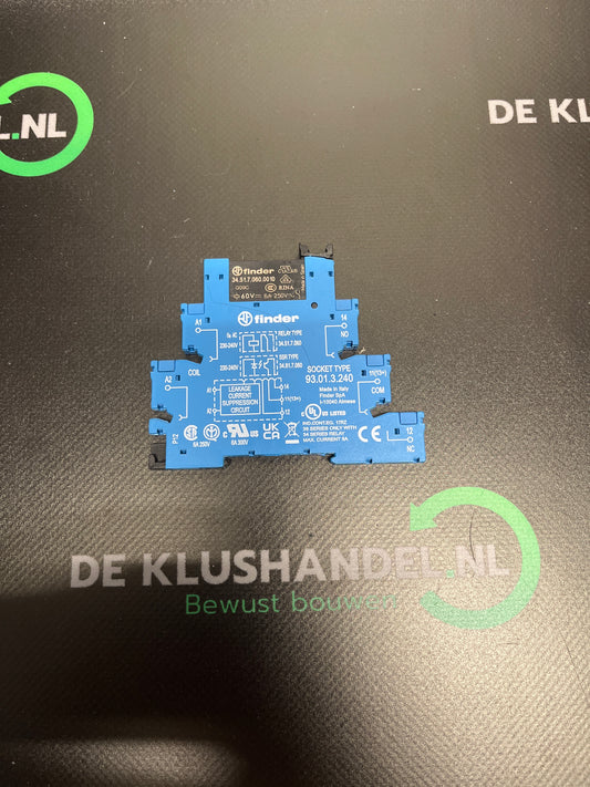Finder 93.01.3.240 Relaissocket Met houderbeugel, Met LED, Met EMC-ontstoringsschakeling + Finder 34.51.7.060.0010 Printrelais 60 V/DC 6 A 1x wisselcontact