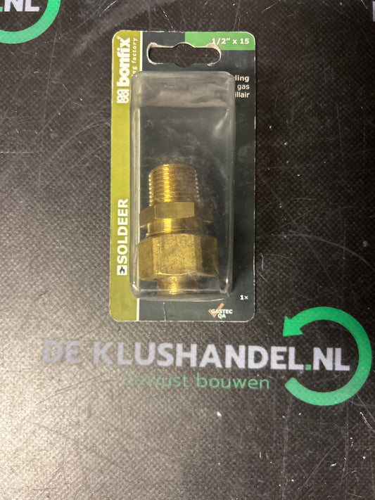 Bonfix soldeer 3-delige rechte koppeling vlakke dichting voor gas konische buitendraad x capillair 1/2 x 15