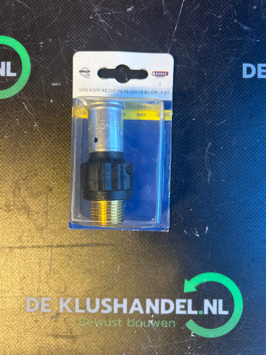 Henco gas perskoppeling recht 20x1/2 buitendraad