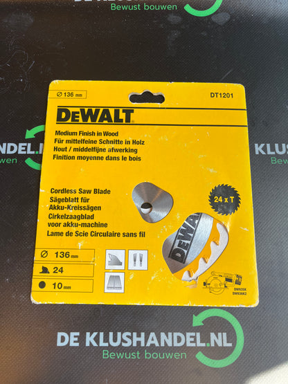 DeWALT Cirkelzaagblad voor hout Ø 136mm Asgat 10mm 24T - DT1201