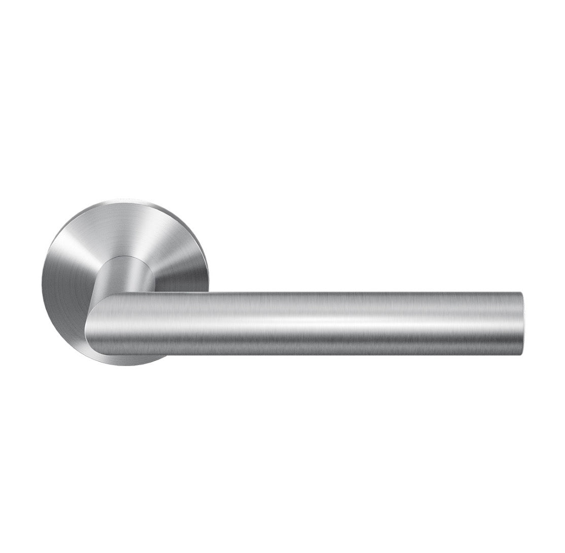 Deurklink RVS Geborsteld L-Haaks Model op Ronde Rozet 19mm GPF115VR